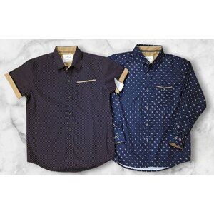 Craft + Flow Button Up Big Boy 10/12-M Lot of 2 Button Ups Navy Blue Short Long